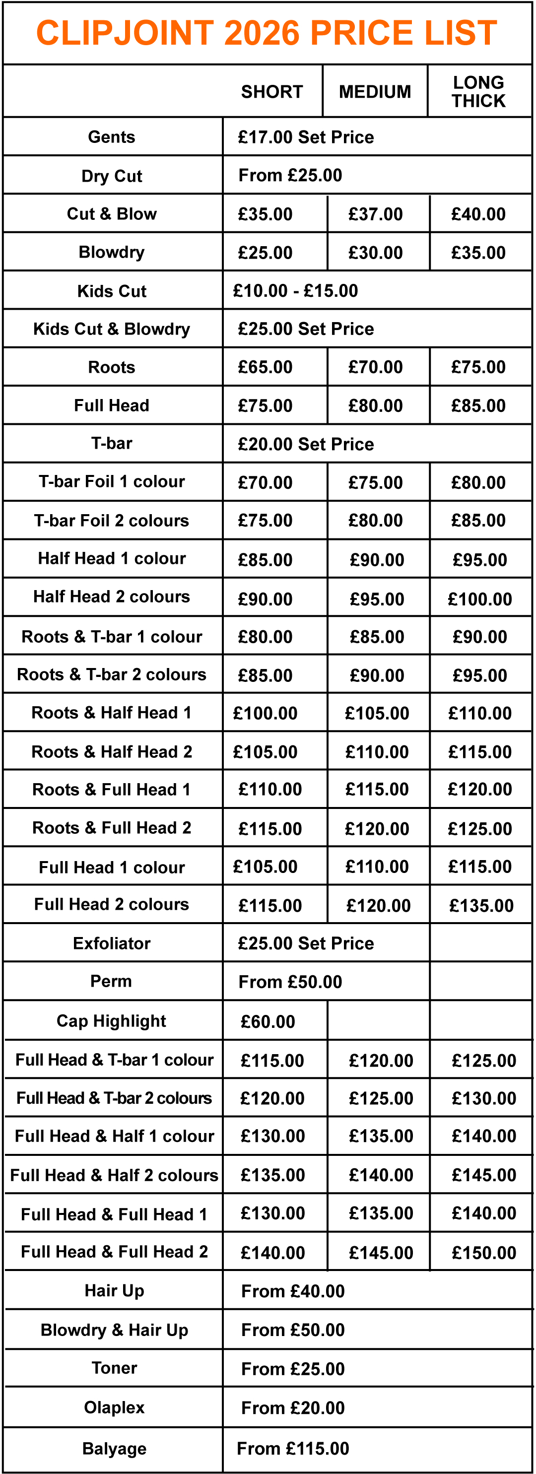 Clipjoint 2026 Pricelist